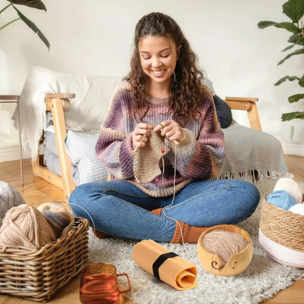 Wooden Yarn Bowl Holder Set(Natural)