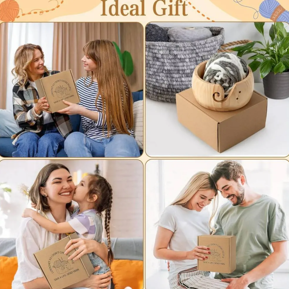 Wooden Yarn Bowl Holder Set(Natural)