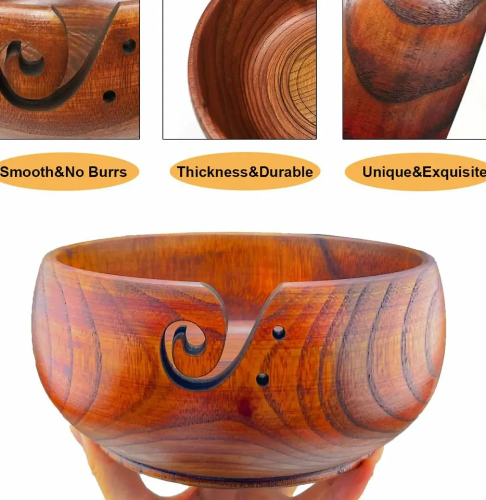 Wooden Yarn Bowl with Holes Knitting Bowl Yarn Storage(Classic)
