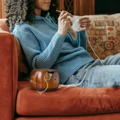 Wooden Yarn Bowl,Yarn Bowl with Lid, Knitting Yarn Bowl with Holes Storage,Yarn Holder Bowl for Crocheting and Knitting 7.2X4.2in,Crochet Bowls for Yarn,Knitting Bowl for Handmade Crocheting