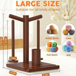 Wooden Yarn Holder for Crocheting and Knitting, Upgraded Magnetic Rotating Yarn Spinner with 2 Spindles, Perfect for Crocheting and Knitting Lovers