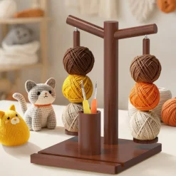 Wooden Yarn Holder for Crocheting and Knitting, Upgraded Magnetic Rotating Yarn Spinner with 2 Spindles, Perfect for Crocheting and Knitting Lovers