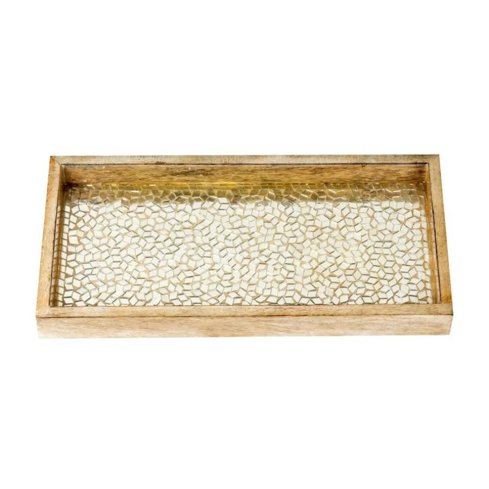 Wood & Glass Mosaic Vanity Tray, 12" | Silver Mosaic Finish
