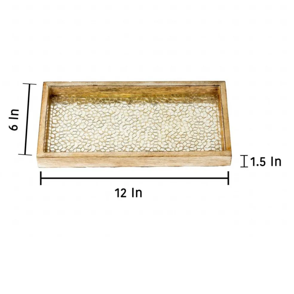 Wood & Glass Mosaic Vanity Tray, 12" | Silver Mosaic Finish