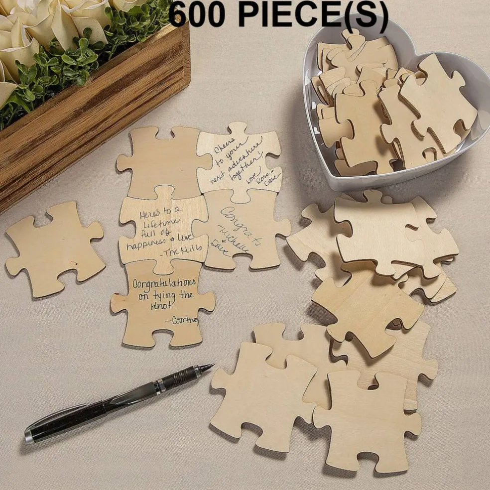 Wood Puzzle Pieces Wedding Guest Book Alternative Keepsake Set