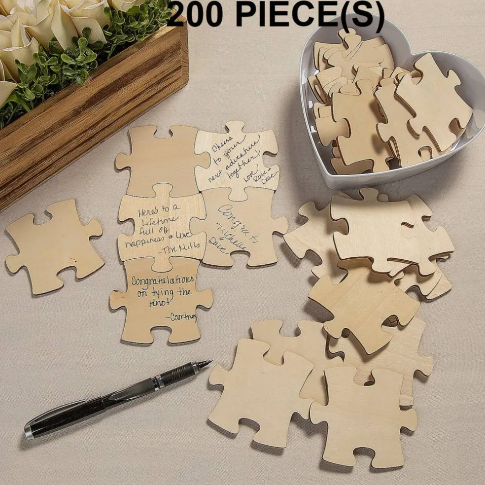 Wood Puzzle Pieces Wedding Guest Book Alternative Keepsake Set