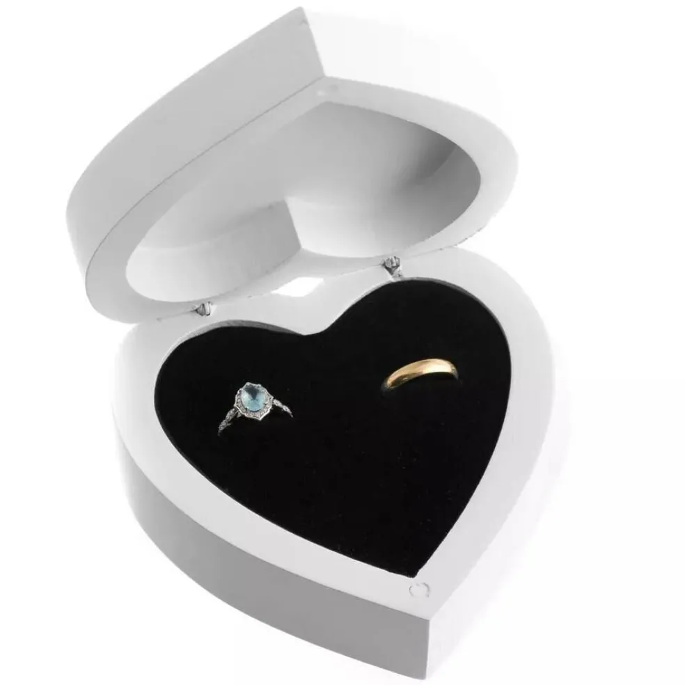 Wood Ring Bearer Box Heart Wedding Engagement Ring Holder Decorative Box