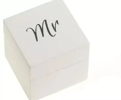 Wood Ring Bearer Box Wedding Engagement Ring Holder Box (White & Black Set of 2)