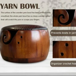 Wood Yarn Bowl with Lid, Crochet Bowls for Yarn,Knitting Yarn Bowl (7X4in)
