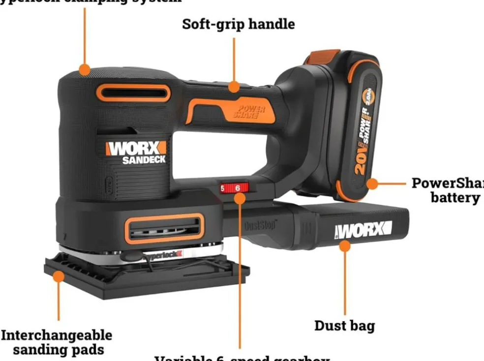Worx WX820L 20V PowerShare Sandeck 5-in-1 Cordless Multi-Sander