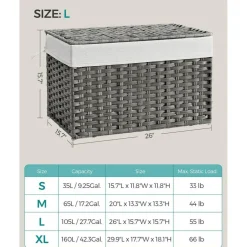 Woven Storage Basket with Lid Large 27.7 Gallon, Foldable Laundry Hamper with Metal Frame and Removable Liner for Home Storage
