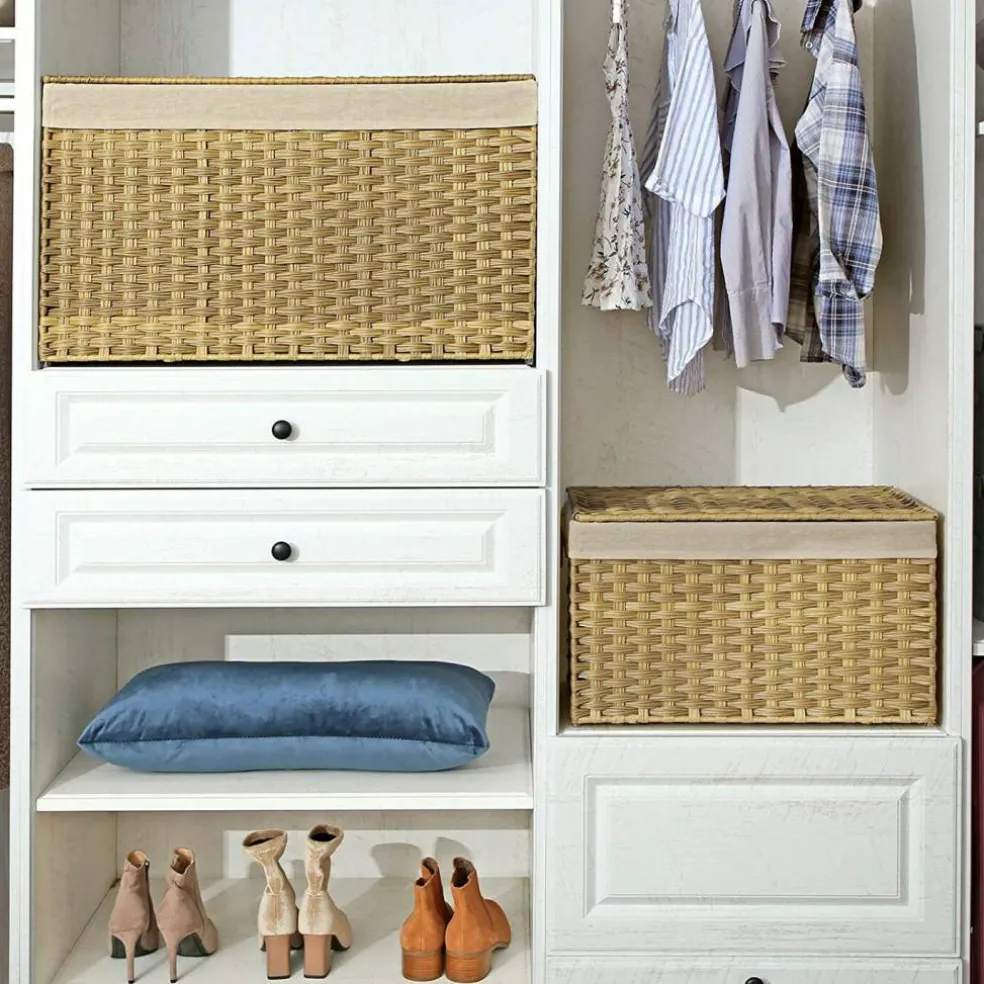 Woven Storage Basket with Lid Large 27.7 Gallon, Foldable Laundry Hamper with Metal Frame and Removable Liner for Home Storage