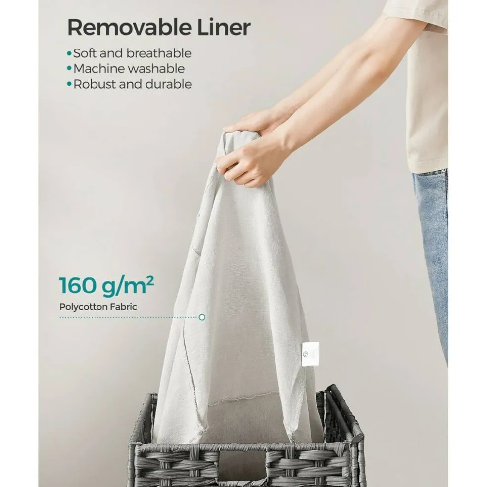 Woven Storage Basket with Lid Large 27.7 Gallon, Foldable Laundry Hamper with Metal Frame and Removable Liner for Home Storage