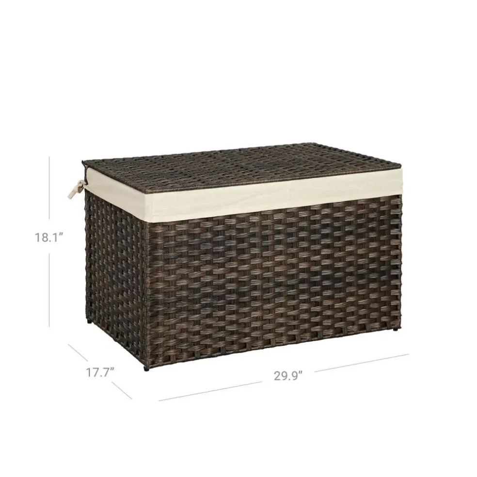 Woven Storage Basket with Lid Large 27.7 Gallon, Foldable Laundry Hamper with Metal Frame and Removable Liner for Home Storage