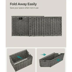 Woven Storage Basket with Lid Large 27.7 Gallon, Foldable Laundry Hamper with Metal Frame and Removable Liner for Home Storage