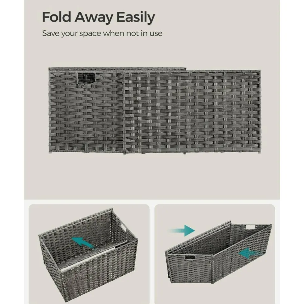 Woven Storage Basket with Lid Large 27.7 Gallon, Foldable Laundry Hamper with Metal Frame and Removable Liner for Home Storage