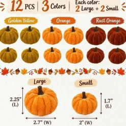 Wrapables Artificial Velvet Pumpkin Decor for Autumn, Fall, Thanksgiving, Harvest Party and Home Decoration (Set of 12)