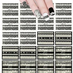 Wrapables Black & White Lace Nail Stickers Fashionable 3D Nail Art (20 sheets)