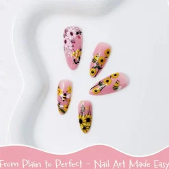 Wrapables Colorful Self Adhesive Nail Art Decal Stickers (Set of 4), Yellow Flowers and Bees