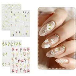 Wrapables 5D Embossed Colorful Flowers Nail Art Decal Stickers, Self Adhesive 3D Floral Design (Set of 4), Fresh Flowers