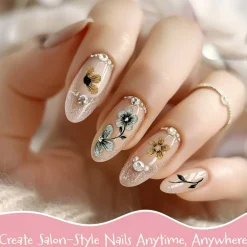 Wrapables 5D Embossed Colorful Flowers Nail Art Decal Stickers, Self Adhesive 3D Floral Design (Set of 4), Glitter Daisies