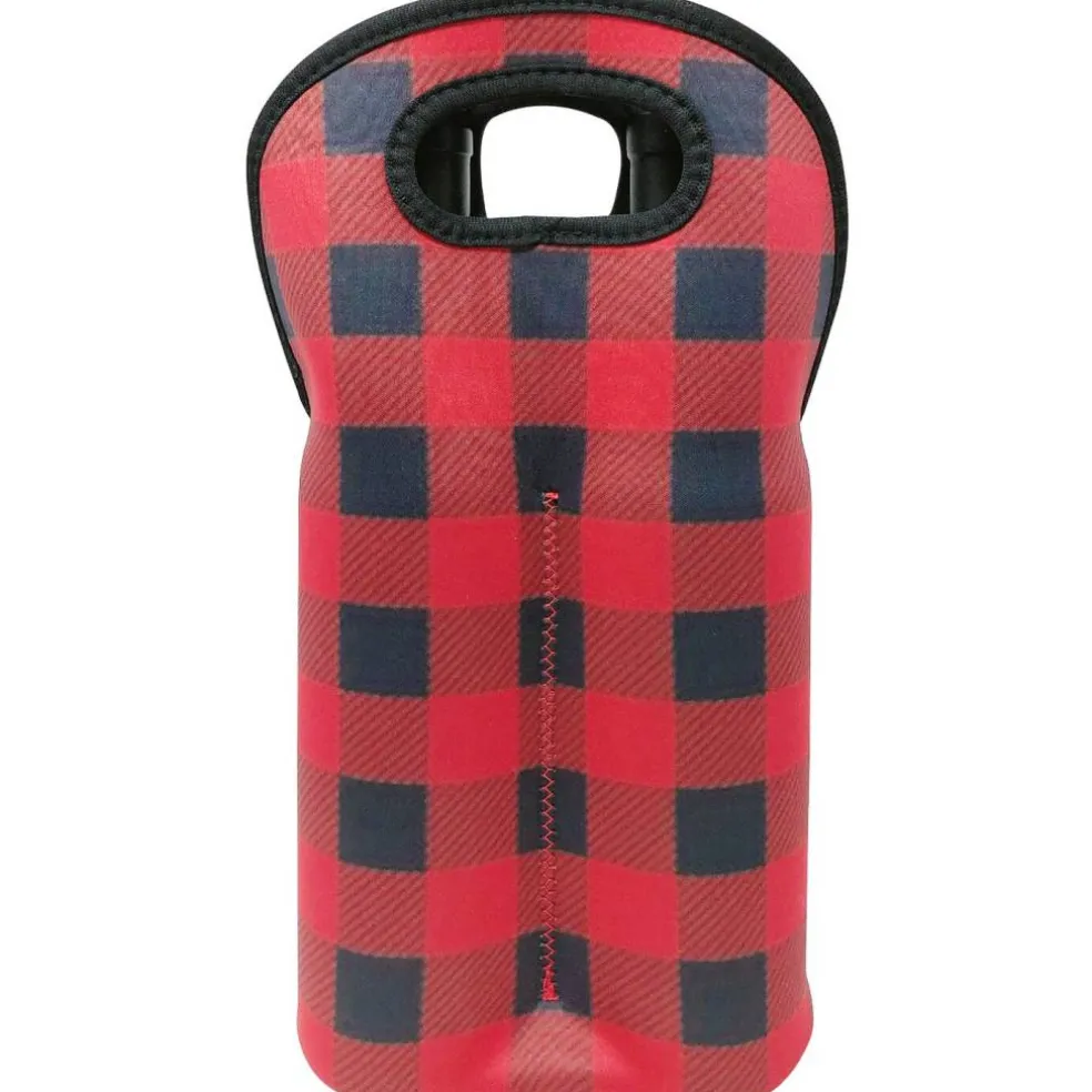 Wrapables Insulated Neoprene Wine Tote, Two Bottle / Red Checkers