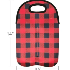Wrapables Insulated Neoprene Wine Tote, Two Bottle / Red Checkers