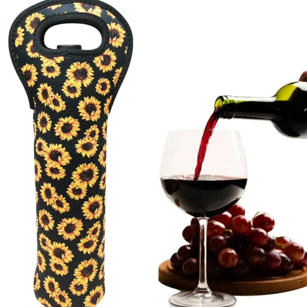 Wrapables Insulated Neoprene Wine Tote, One Bottle / Sunflowers