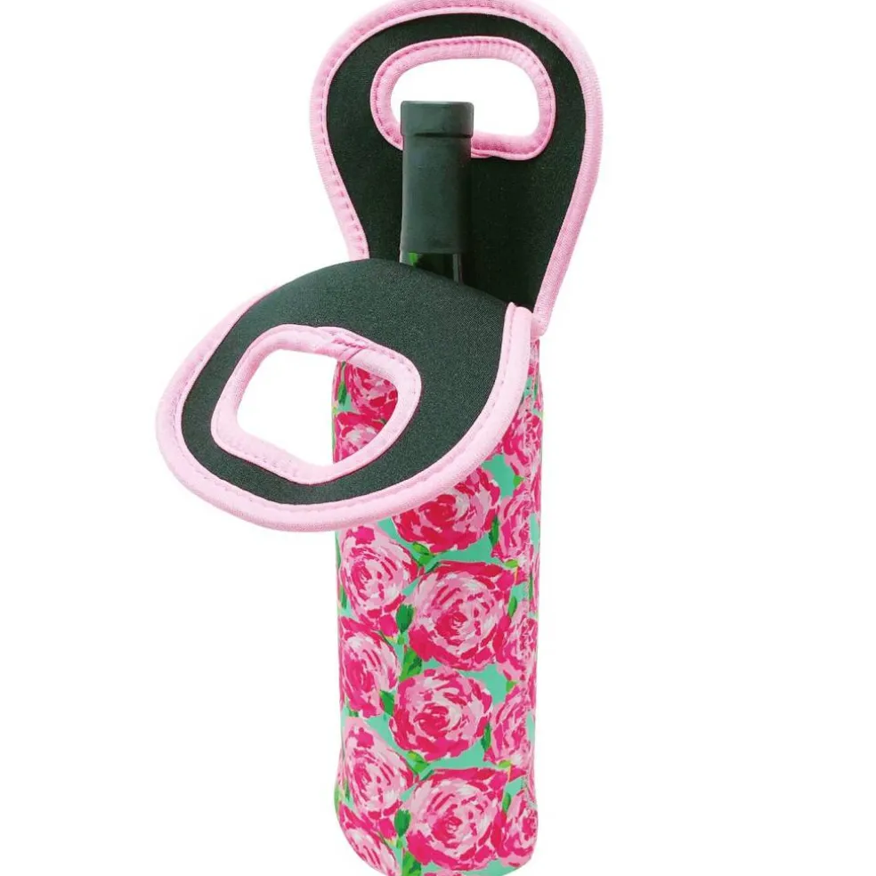 Wrapables Insulated Neoprene Wine Tote, One Bottle / Pink Roses