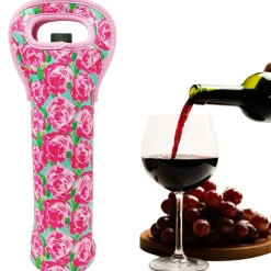 Wrapables Insulated Neoprene Wine Tote, One Bottle / Pink Roses