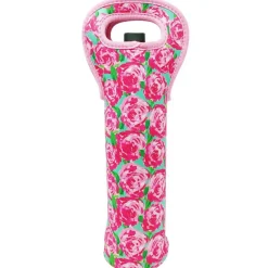 Wrapables Insulated Neoprene Wine Tote, One Bottle / Pink Roses