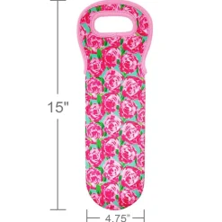 Wrapables Insulated Neoprene Wine Tote, One Bottle / Pink Roses