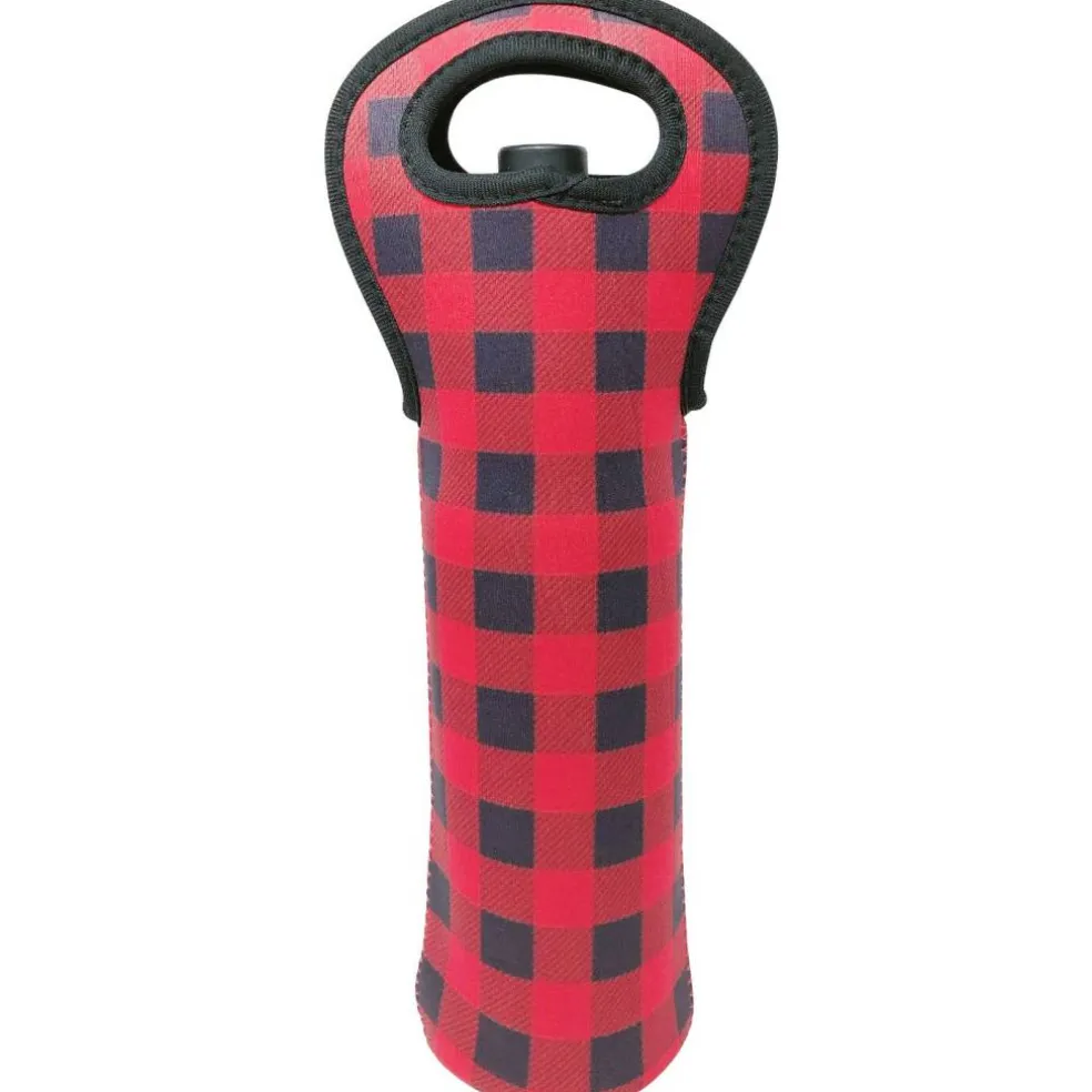 Wrapables Insulated Neoprene Wine Tote, One Bottle / Red Plaid