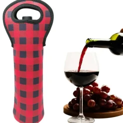 Wrapables Insulated Neoprene Wine Tote, One Bottle / Red Plaid