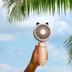 Wrapables Mini Portable Handheld and Desktop Rechargeable USB Fan, Pink Cat