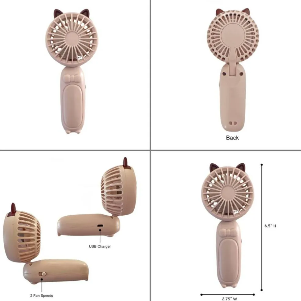 Wrapables Mini Portable Handheld and Desktop Rechargeable USB Fan, Pink Cat