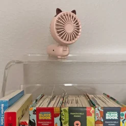 Wrapables Mini Portable Handheld and Desktop Rechargeable USB Fan, Pink Cat