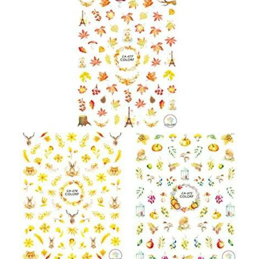 Wrapables 3 Sheets Fall Leaves Nails Thanksgiving Nail Stickers Nail Art
