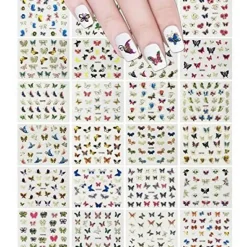 Wrapables 24 Sheets Multicolor Butterfly with Gold Trim Nail Stickers Nail Art Set (Multicolor Butterfly)