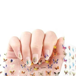 Wrapables 24 Sheets Multicolor Butterfly with Gold Trim Nail Stickers Nail Art Set (Multicolor Butterfly)