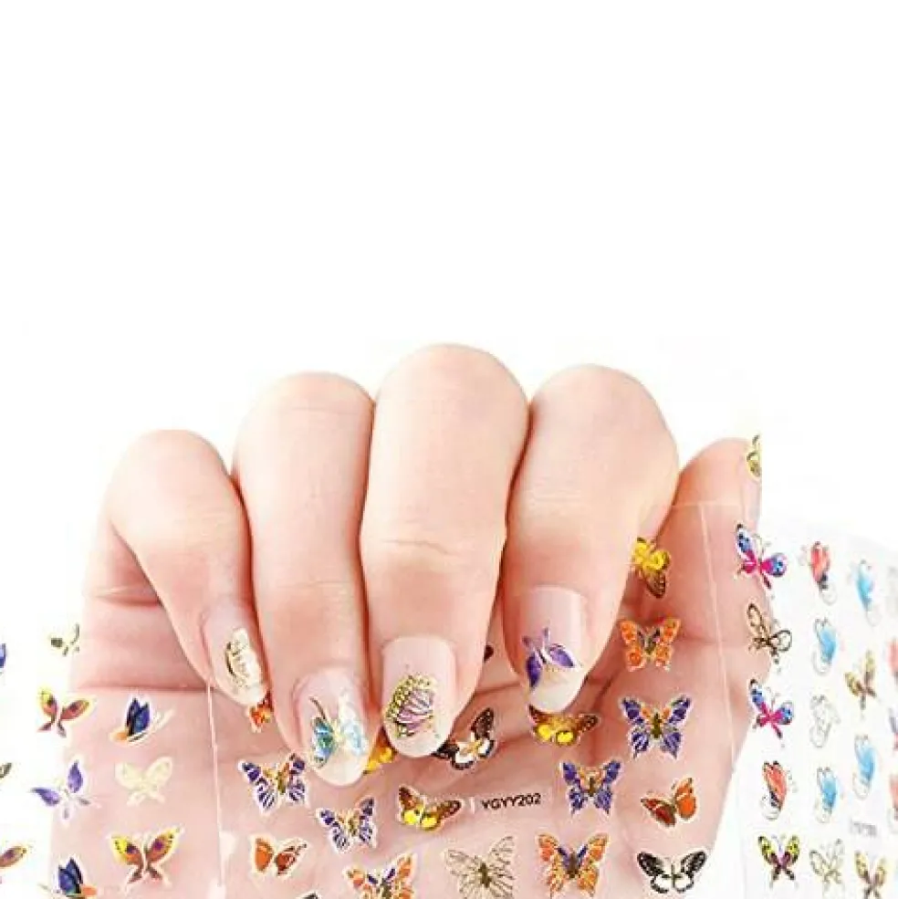 Wrapables 24 Sheets Multicolor Butterfly with Gold Trim Nail Stickers Nail Art Set (Multicolor Butterfly)