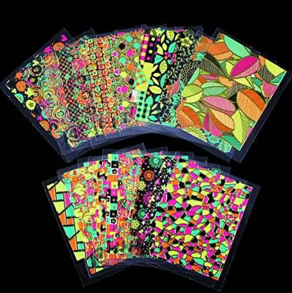 Wrapables 24 Sheets Neon Party Nail Sticker Sheets Nail Art Sheets
