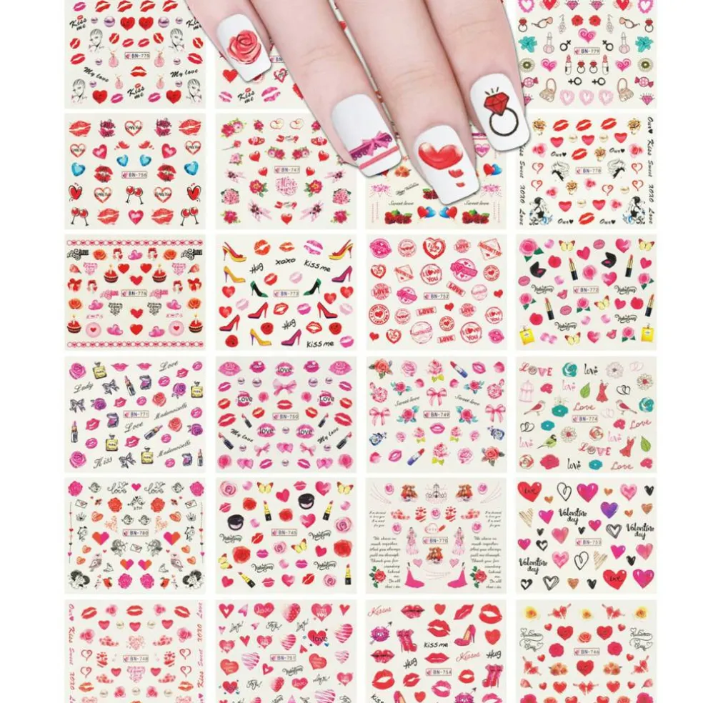 Wrapables Valentine's Day Water Transfer Nail Decals, 24 Sheets (Hearts & Blossoms)