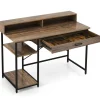 Writing Desk with Hutch, Drawer and Shelves, 42-inch Computer Desk with Power
