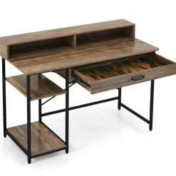 Writing Desk with Hutch, Drawer and Shelves, 42-inch Computer Desk with Power