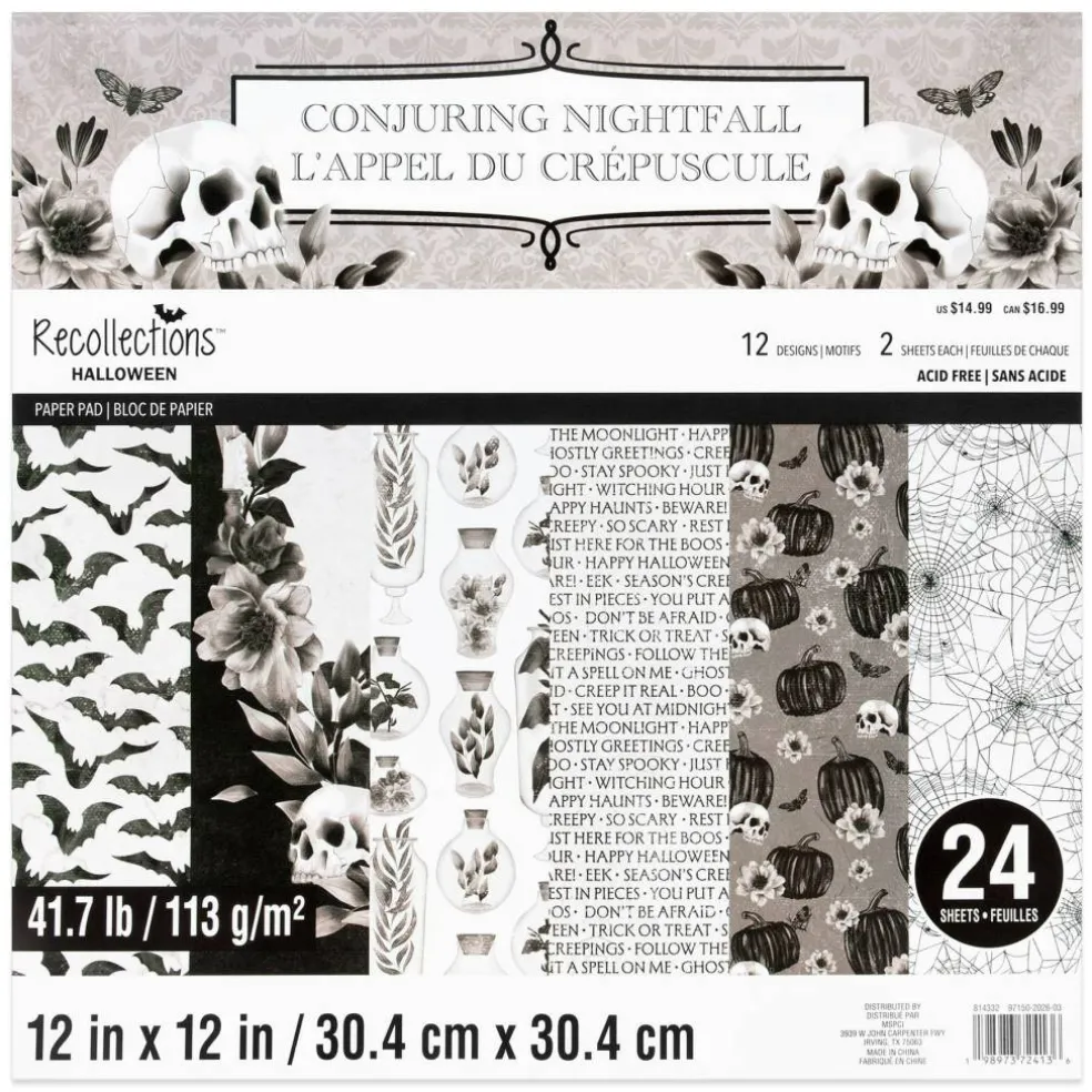 12" x 12" Black & White Conjuring Nightfall Paper Pad by Recollections™, 24 Sheets
