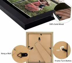 8.5x11 Black Wooden Picture Frame with Mat for 2x5x7 Photos, Real Glass Certificate Frame for Wall or Tabletop Display, Portrait or Landscape Home Office Decor Frame