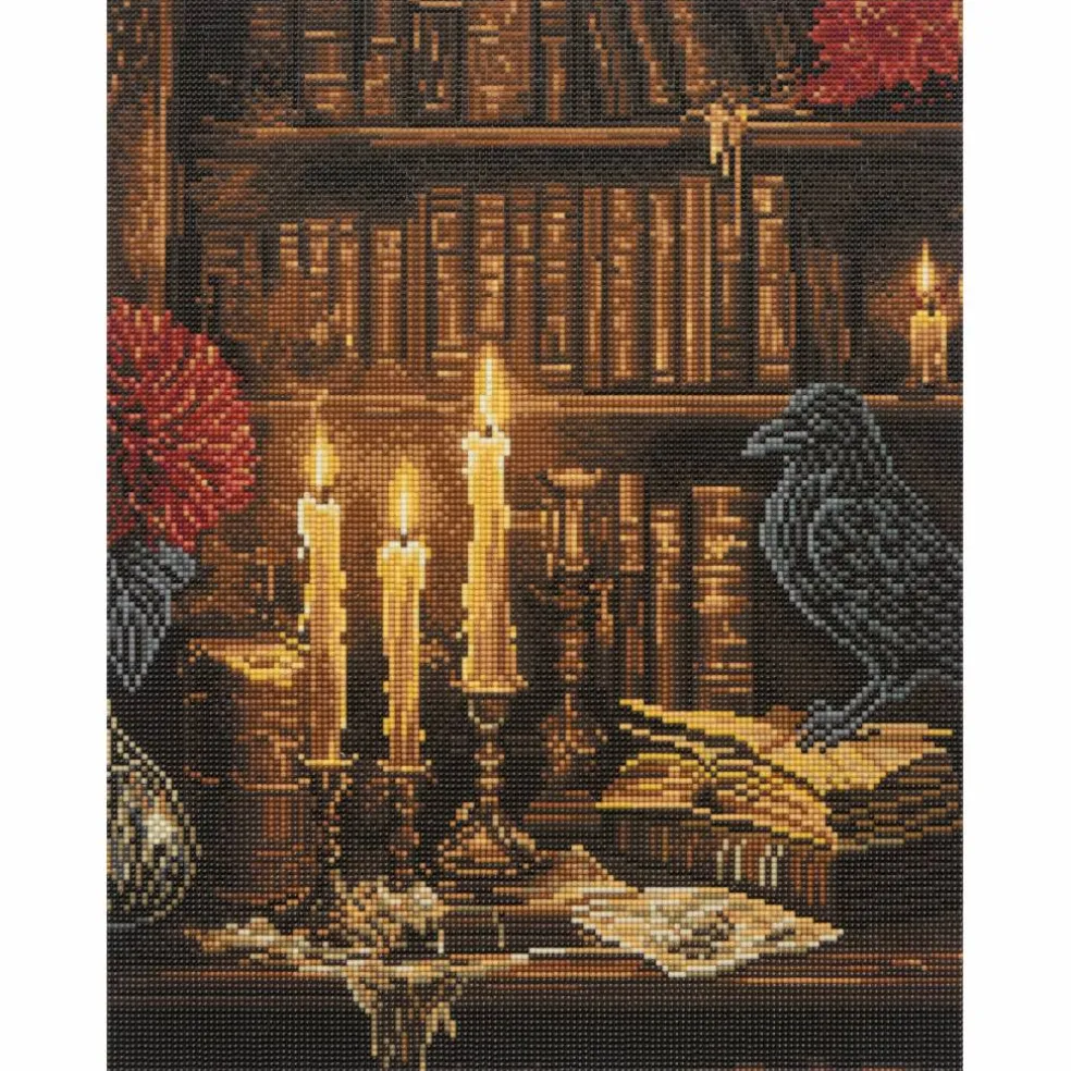 16" x 20" Candlelit Bookcase Diamond Art Kit by Make Market®