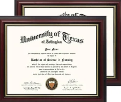 8.5x11 Certificate Diploma Frame 2 Pack, Solid Wood Document Frames with UV Protection Acrylic, Cherry Finish with Gold Trim, Wall Display Frame for Certificates, Diplomas and Awards