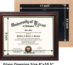 8.5x11 Certificate Diploma Frame 2 Pack, Solid Wood Document Frames with UV Protection Acrylic, Cherry Finish with Gold Trim, Wall Display Frame for Certificates, Diplomas and Awards